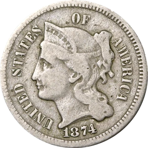 1874 Three (3) Cent Nickel - Picture 1 of 2