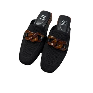 Cosy Island schwarze gewebte Pantolette mit Kettendetail eckige Zehenpartie Slipper Holzabsatz Größe 7 - Bild 1 von 6