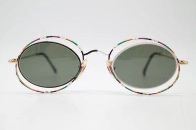 Occhiali Da Sole Vintage Casanova LC-16 Bianco Oro Multicolore Ovale - Immagine 1 di 4