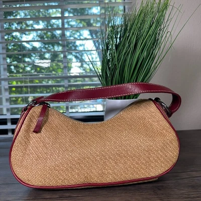 Vintage Banana Republic Y2K Boho Woven Leather Wood Shoulder Bag Safari - Image 1 of 4