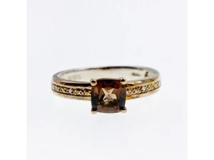 925 STERLING SILVER HESSONITE & DIAMONDS RING SIZE 7 - Picture 1 of 10