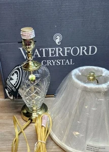 Waterford Crystal Lead Crystal Kilkenny Accent Lamp Gold Tone Base 16" Lampshade - Picture 1 of 24