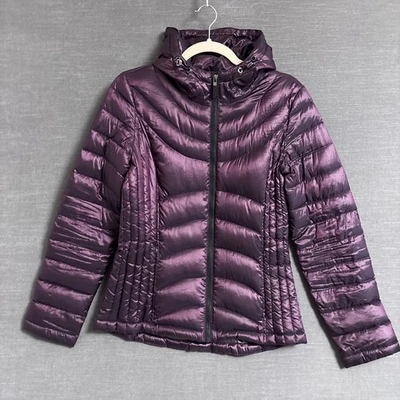 Andrew Marc Jacket S Purple Metallic Down Puffer Quilted Packable Hooded Winter - Image 1 of 4