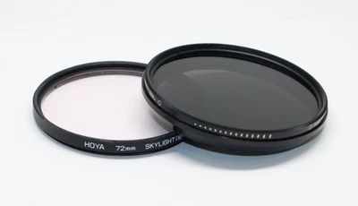 Pair of Vintage 72mm Camera Photography Lens Filters: Variable ND & Skylight 1B - Image 1 of 2