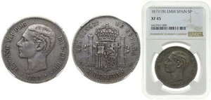 Spain 1878 *18-78 EMM 5 Pesetas Silver (.900) NGC XF 45 - Picture 1 of 1