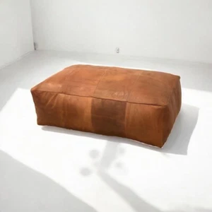 Otomano rectangular de cuero marrón - Puf marroquí hecho a mano reposapiés - Imagen 1 de 7