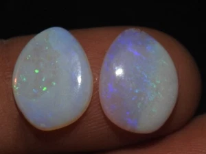 Australian Opal Multi Fire Smooth Fancy Shape Matched Pair/15X11X2MM/MS - Picture 1 of 6
