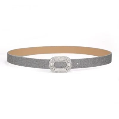 Womens Belt with Rhinestone Buckle Sparkly Glitter Women Leather Belt Top - Image 1 of 4