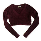 Urban Outfitters Cropped Plum Color Chenille Long Sleeve Sweater Sp V-Neck
