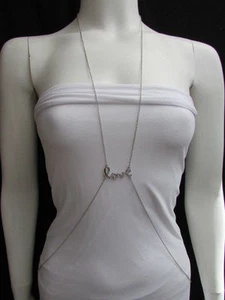 Women Necklace Love Silver Elegant Body Jewelry Chain Long Small Pendant Bling - Picture 1 of 12