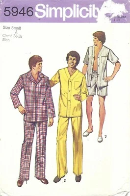Simplicity 5946 Men's Pajamas - Top, Pants & Shorts Sz S 34-36 UNCUT Pattern 70s - Image 1 of 4
