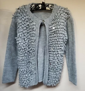 Mayoral Euro Boutique Girls Knit Cardigan Sweater 16 Sequin & Loops Gray Alpaca - Picture 1 of 8