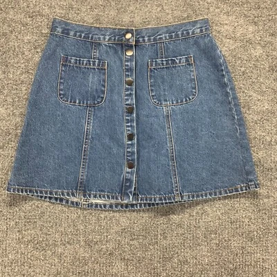 Falda BDG Mujer Azul Medio Denim Jean Botón a Presión Lavado Medio Una Línea Bolsillo 28 Foto 1 de 4