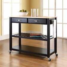 Crosley Furniture Natural Wood Top Kitchen Cart With Optional Stool Storage