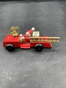 Vintage Kurt S. Adler Wood Christmas Ornament Firetruck with Santa A9 - Picture 1 of 6