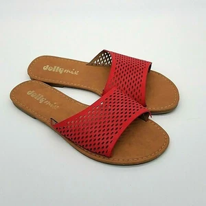 Dolly Mix rote flache Sandalen 8 Ivona lasergeschnitten Sommer - Bild 1 von 7