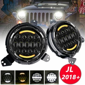 9" inch Bracket LED Headlights Amber DRL For Jeep Wrangler JL Gladiator 2018+ - Picture 1 of 12