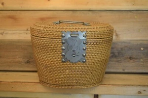 Vintage Chinese Tea Set in Woven Basket Box Floral Porcelain Cups & Pot - Picture 1 of 9