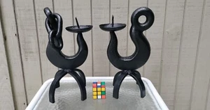 Brutalist Nautical Industrial style Cast iron Hooks Candle Holders - Picture 1 of 12