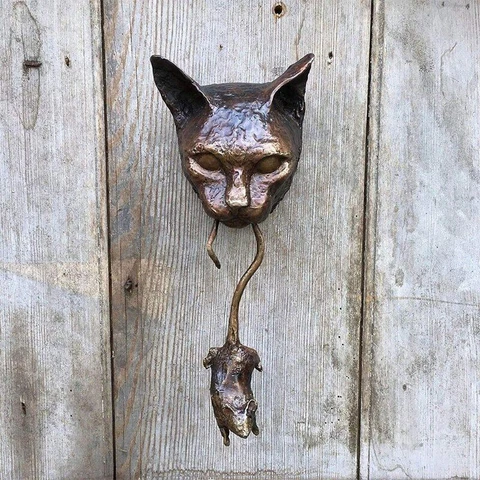Cat and Mouse Door Knocker Knobs Sculpture Ornament Front Door Wall Home Garden Cover