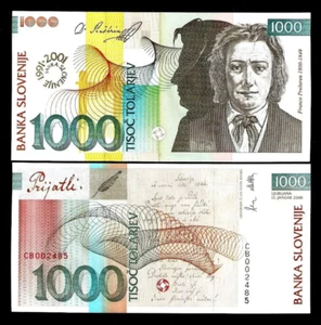 Slovenia 1000 TOLARJEV P-26 1991-2001 Commemorative UNC 10th Any of Bank NOTE - Picture 1 of 6