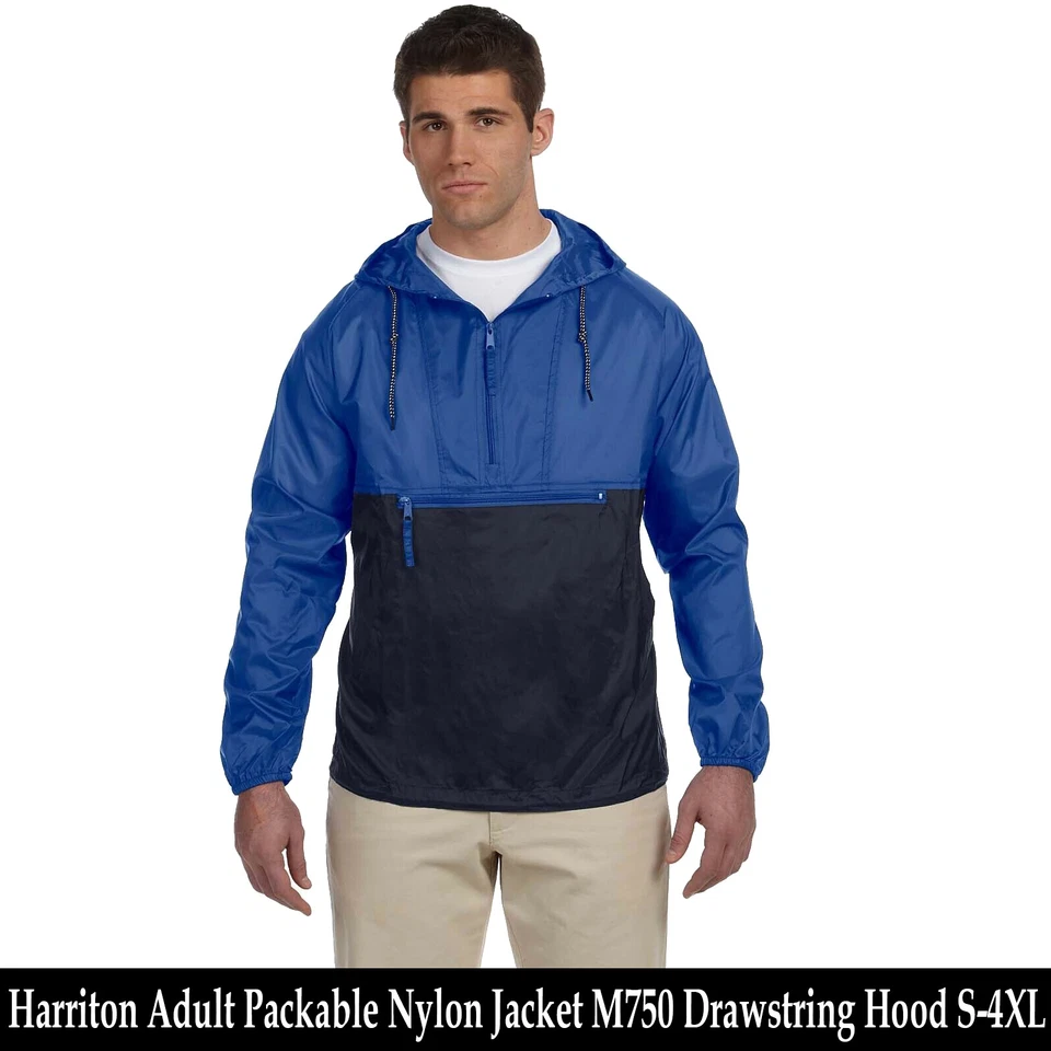 Harriton Adult Packable Nylon Jacket M750 100% Nylon Drawstring Hood S-4XL - Image 1 of 1