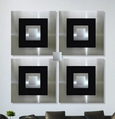 Astratto Metallo Immagine Argento Nero XXL Arte Moderna Oltre Divano Poltrona - Immagine 1 di 4