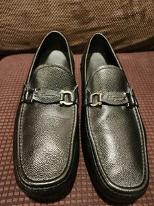 Salvatore Ferragamo Men's Black Driver Leather Gancini Ornament Loafers Size13E - Picture 1 of 9