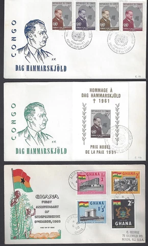 NIGERIA CONGO SWA CONGO 1960s SEVEN FDCs INCLUDING HAMMRSKJOLD +SS & NIGERIA IND Cover