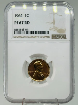 NGC PF67RD Red 1964 Proof Lincoln Memorial Cent 1c - Image 1 of 2