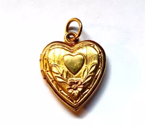 Vintage Signed Vargas 1/20th 10K Gold Filled Flower & Engravable Heart Locket - Picture 1 of 10