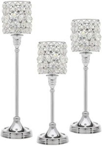 Godinger 268410 Silver Art Glam S/3 Candleholder Nickel Clear Set of 3 - Picture 1 of 2