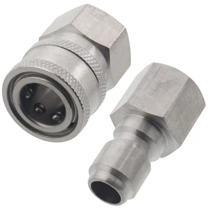Erie Tools Pressure Washer 3/8" FNPT Quick Connect Stainless Socket & Plug Set - Picture 1 of 5
