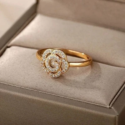 1.5 克拉圆形切割模拟钻石令人惊叹的玫瑰戒指 14k 镀黄金 — 第 1/4 张图片