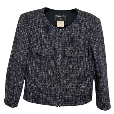 Chaqueta Chanel Vintage Azul Marino Lesage Tweed Cremallera 03P Primavera 2003 FR42 M 6 8 Foto 1 de 4