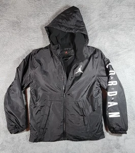 Nike Air Jordan Boys Hooded Jacket Size Large Black Polyester Full Zip Pockets - Picture 1 of 8