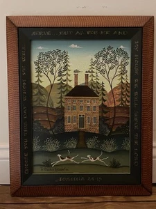 Vtg Folk Art Painting On Board D. Masters Kriebel Signed House Dogs Joshua 24:15 - Picture 1 of 9