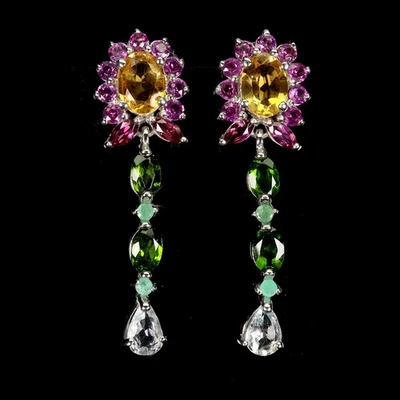 925 Sterling Silber Ohrringe Oval Citrin 8x6mm Aquamarin Edelstein Schmuck - Bild 1 von 4