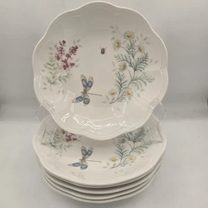 LENOX Butterfly Meadow Herbs 9" Pasta Bowls Set Of 6 Daisy Bee Dragonfly Floral - Picture 1 of 7