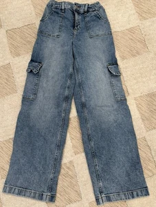 Abercrombie Kids Jeans Girls 15/16 High Rise Wide Leg Cargo Denim Pants - Picture 1 of 5