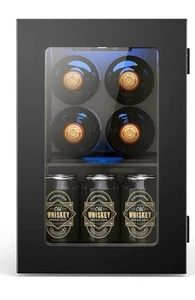 Mini Fridge 24 Cans with Glass Door, Beverage Refrigerator Countertop 18L Black - Picture 1 of 5