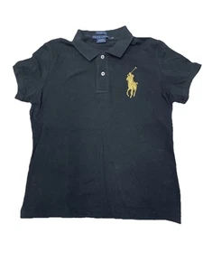 Ralph Lauren Big Pony Shirt Boy's Size Large - Black- Skinny Polo With Gold Pony - Picture 1 of 5