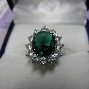 Grosse Bague Rhodié T50 Princesse Marquise Emeraude Cz Argent 925 Dolly-Bijoux - Imagen 1 de 4