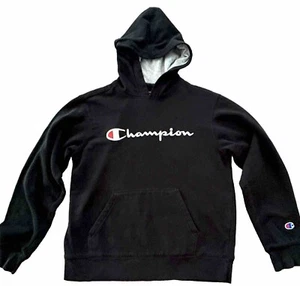 CHAMPION Youth Boys L Black Gray Hoodie Pullover Sweatshirt Logo - Picture 1 of 4