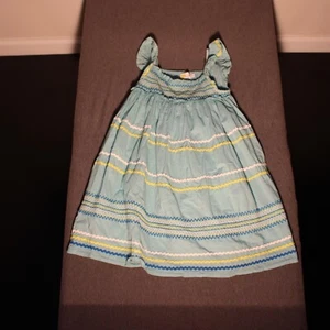 Mini Boden -- Girls Lined Dress, Sky Blue w/ Pastel Stripes, Size 7-8 - Picture 1 of 5