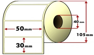 ROTOLO 1800 ETICHETTE TERMICHE 50x30 Foro 25 mm ADESIVE QUALSIASI STAMPANTE - Foto 1 di 8