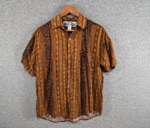 Vintage Tipos Men's Batik Tribal Camp Resort Oversized Rayon Button Shirt S - Picture 1 of 9