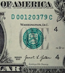 2021 $1 bill fancy serial, birthday date note December 03, 1979. D 00120379 C - Picture 1 of 3