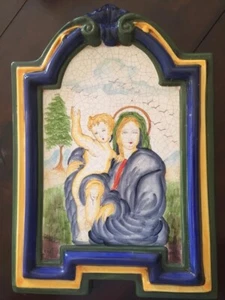 🔴 grande Madonna in ceramica maiolica dipinta a mano placca da appendere - Imagen 1 de 4