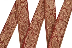 Sanskriti Vintage Dark Red Sari Border Hand Beaded 1 Yd Craft Trim Sewing Lace - Picture 1 of 9